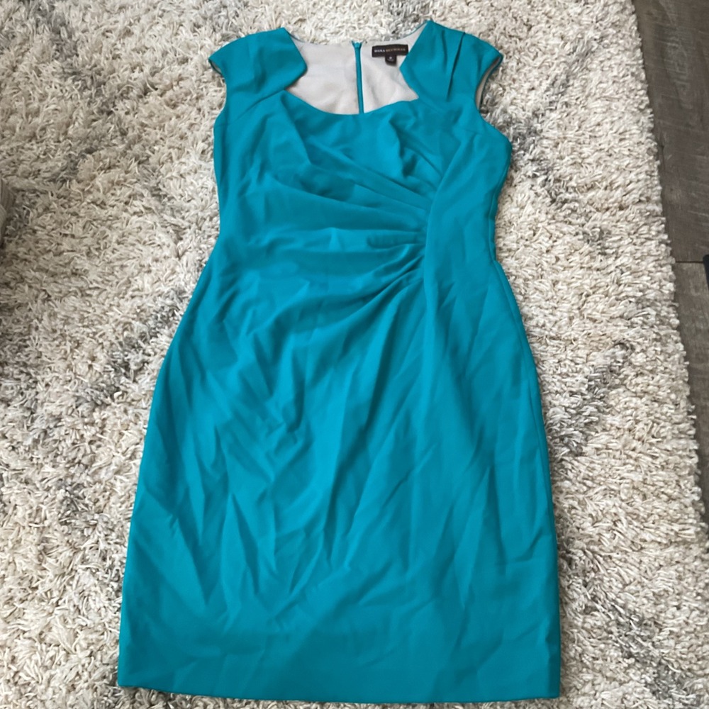 Dana Buchman Teal Blue Ruched Sheath Dress Sleeveless Square Neck‎ Size 10